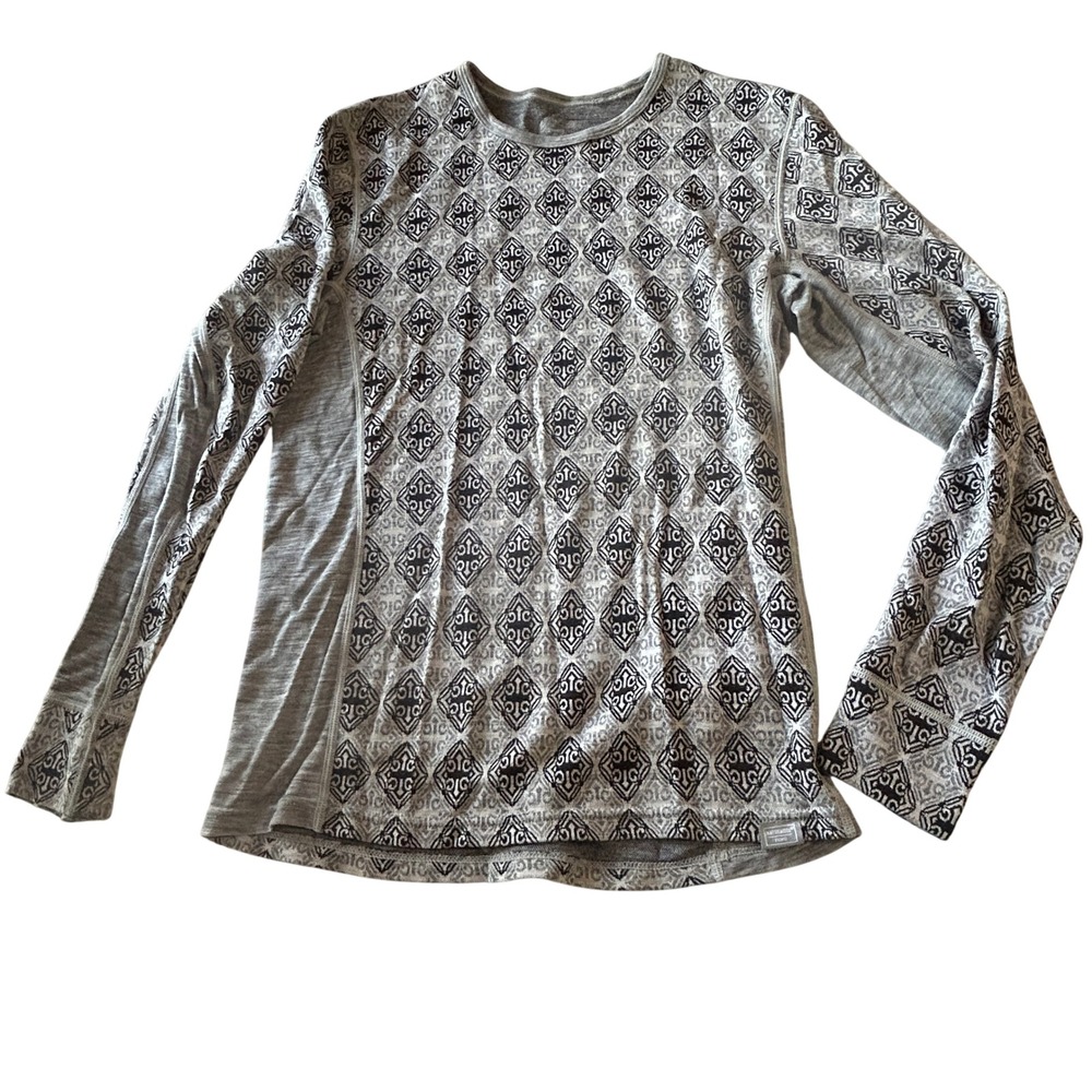 Naturwool Eizniz Top S Grey Merino Wool Geometric Base Layer Long Sleeve